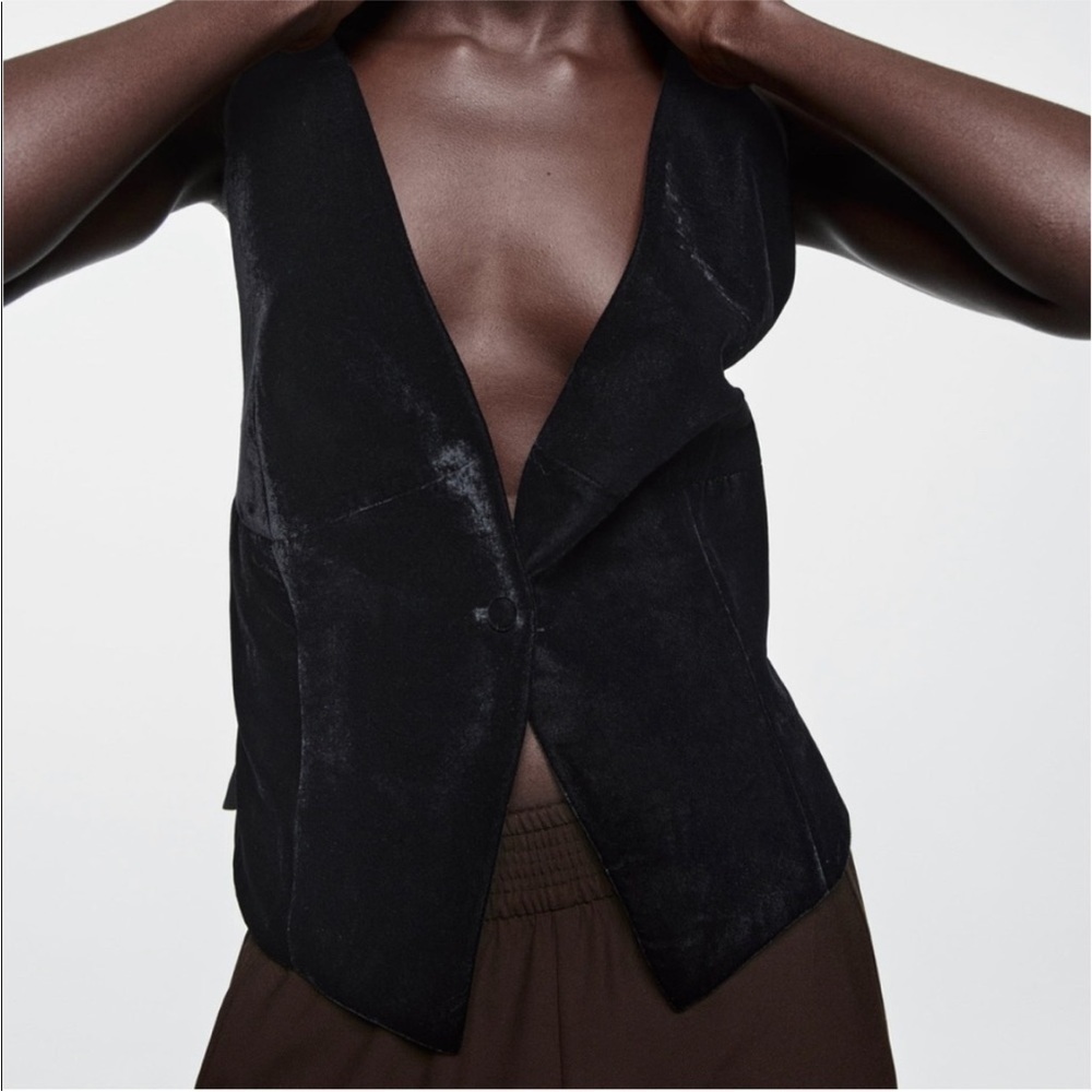 NWT Zara Combination Velvet Vest Black (P)